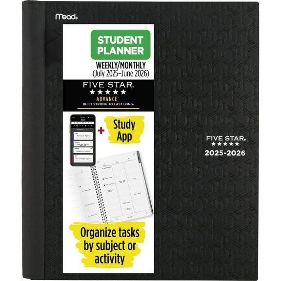 Five Star Advance Academic 2025-2026 Weekly Monthly Student Planner Plus Study