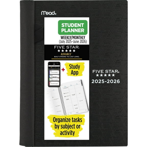 Five Star Advance Academic 2025-2026 Weekly Monthly Student Planner Plus Study