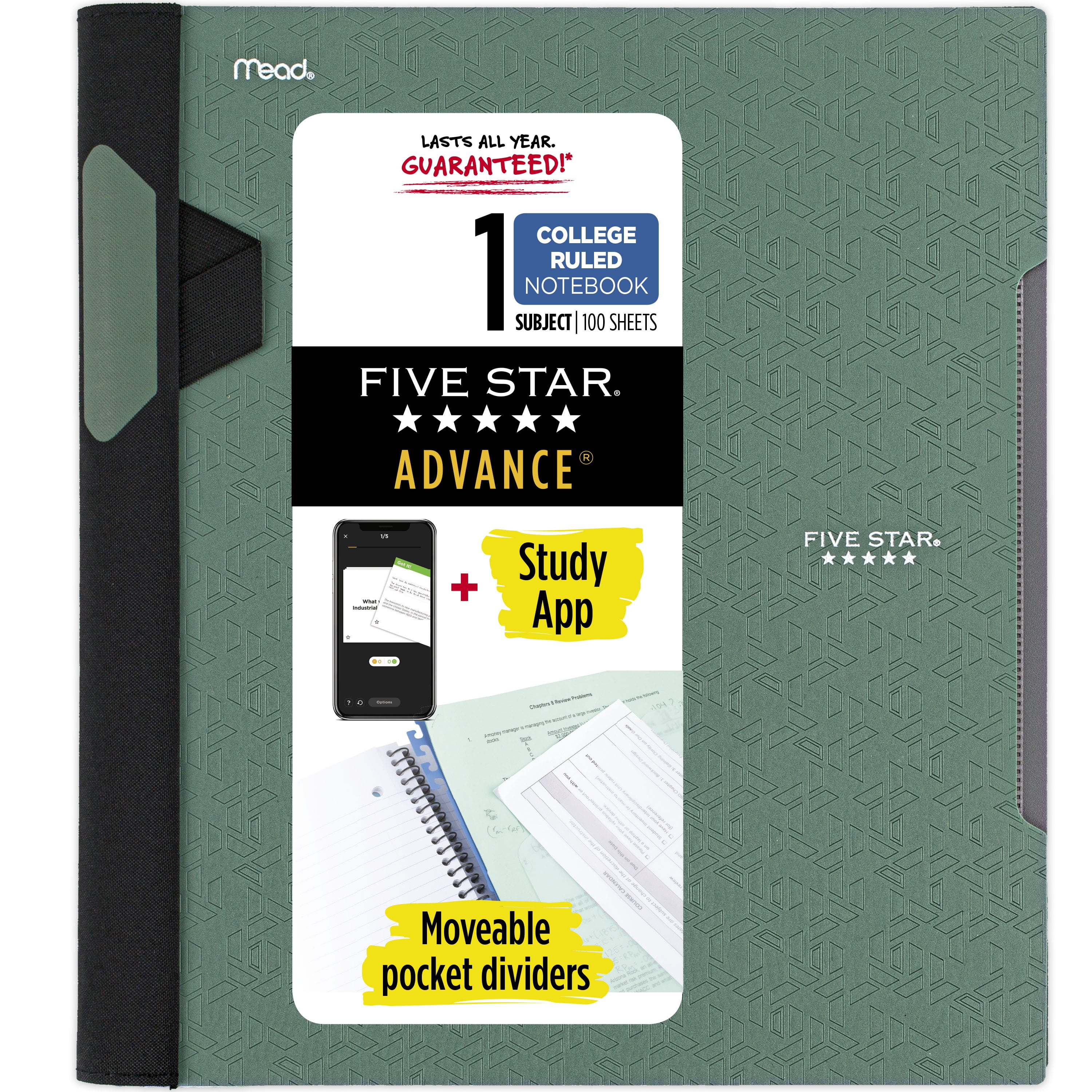 Five Star Advance Notebook Plus Study App, 1 Subject, College Ruled, 8