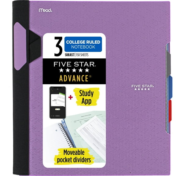 Five Star Advance Spiral Notebook + Study App, 3 Subject, College Ruled, 8.5" x 11"