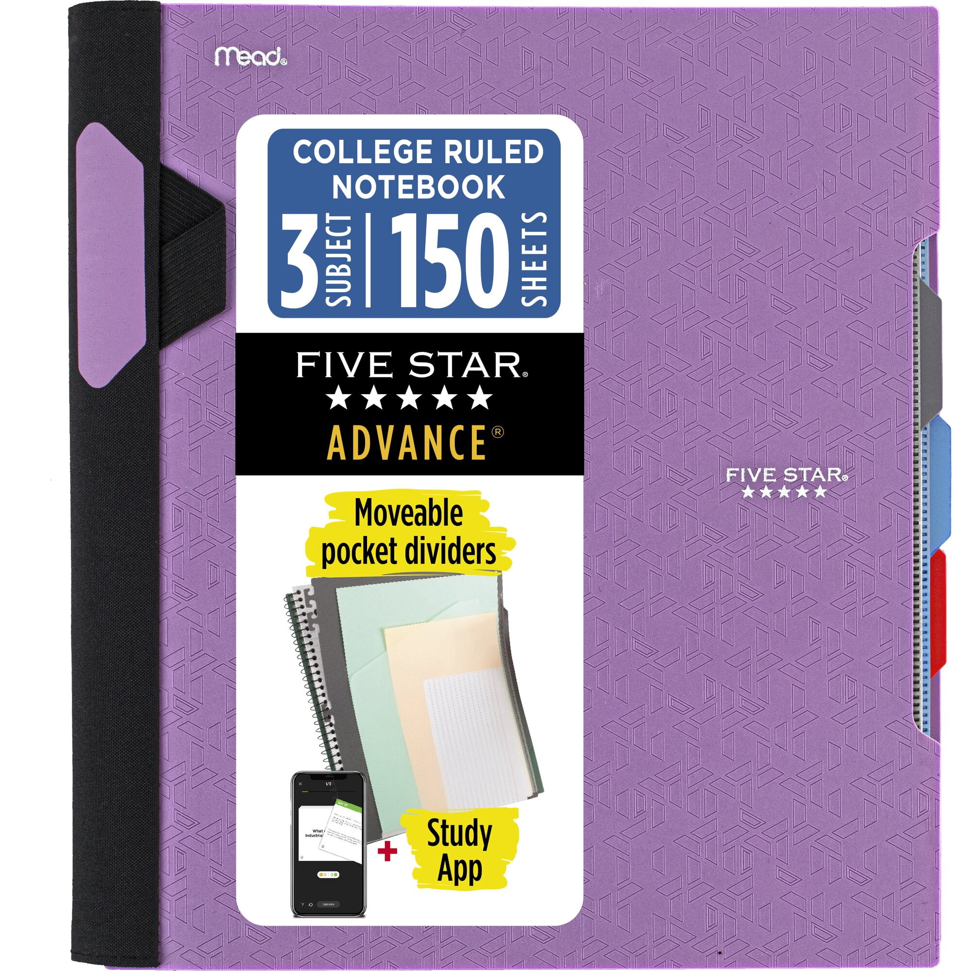 Five Star Advance Spiral Notebook + Study App, 3 Subject, College Ruled, 8.5" x 11"