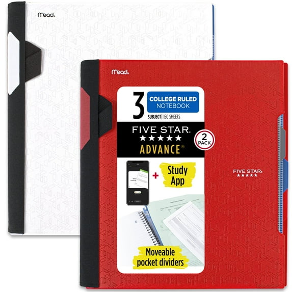 Five Star Advance Spiral Notebook Plus Study App 3 Subject College Ruled 8 12 x