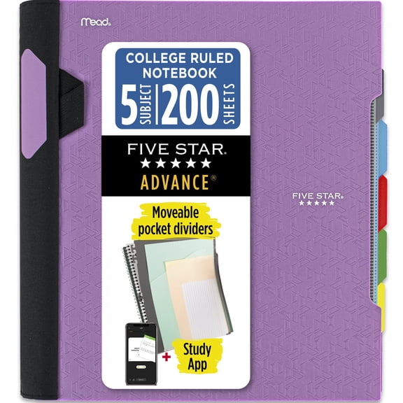 Five Star Advance Spiral Notebook + Study App, 5 Subject, College Ruled, 8.5" x 11"