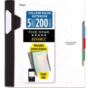 Five Star Advance 5 Subject College Ruled Notebook Plus Study App, 8.5 x 11, White, Poly, Spiral, 200 Sheets