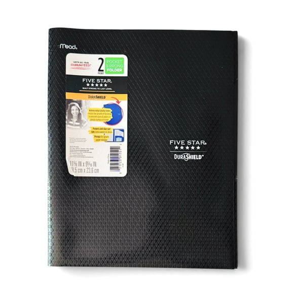Five Star Anti-Microbial 2 Pocket & Prong Plastic Dura Shield Folder (Black)