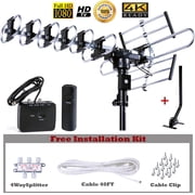 Five Star Black Outdoor 4K HDTV Antenna with 360° Rotation, Long Range Up to 300 Miles, UHF/VHF/FM Radio, Remote Control, J-Pole Included