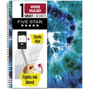 Five Star Blue Tie Dye Notebook Plus Study App, 1 Subject, Wide Ruled, 8" x 10.5"