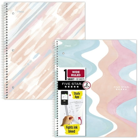 Five Star Brushy Moves Spiral Notebook + Study App, 1 Subject, Wide Ruled, 8" x 10.5"