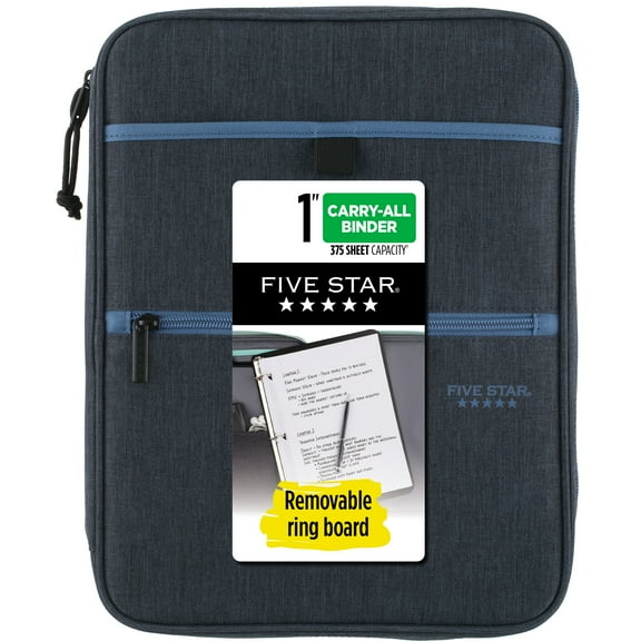 Five Star 1" Carry-All Zipper Binder, Poly, 375 Sheet Capacity, Round Rings, Blue