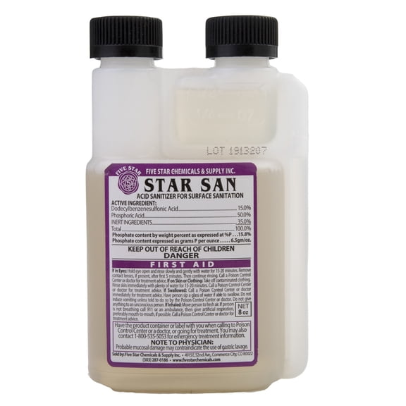 Five Star Chemicals & Supply Inc Star San Acid Sanitizer for Surface Sanitation 8 oz. Concentrate - Clear