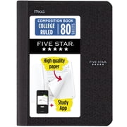Five Star Composition Book Plus Study App, College Ruled, 80 Sheets, Poly, 7.5" x 9.75", Black