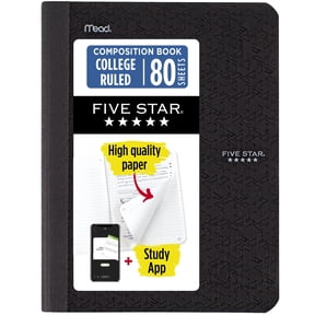 Five Star Composition Book Plus Study App, College Ruled, 80 Sheets, Poly, 7.5" x 9.75", Black