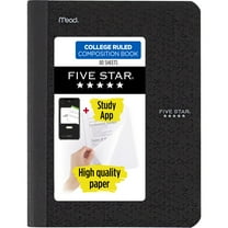 Five Star Composition Book Plus Study App, College Ruled, 7.5" x 9.75", Black, Poly, 80 Sheets