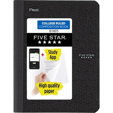 Five Star Composition Book Plus Study App, College Ruled, 7.5" x 9.75", Black, Poly, 80 Sheets