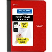 Five Star Composition Book Plus Study App, College Ruled, 80 Sheets, 7.5" x 9.75", Fire Red