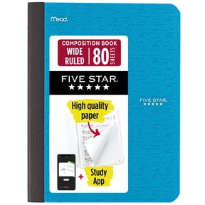 Five Star Composition Book Plus Study App, Wide Ruled, 80 Sheets, 7.5" x 9.75", Tidewater Blue