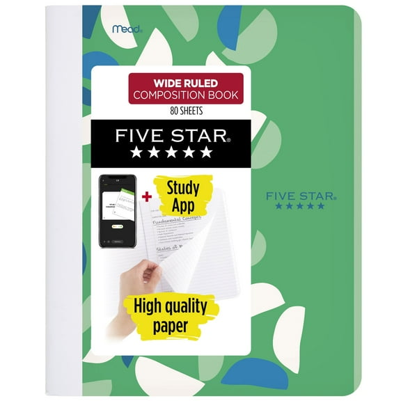 Five Star Composition Book Plus Study App, Wide Ruled, Green