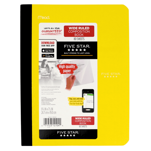 Five Star Composition Book: 7-1/2 in. x 9-3/4 in. (Harvest Yellow) 80 sheets 950033YLW
