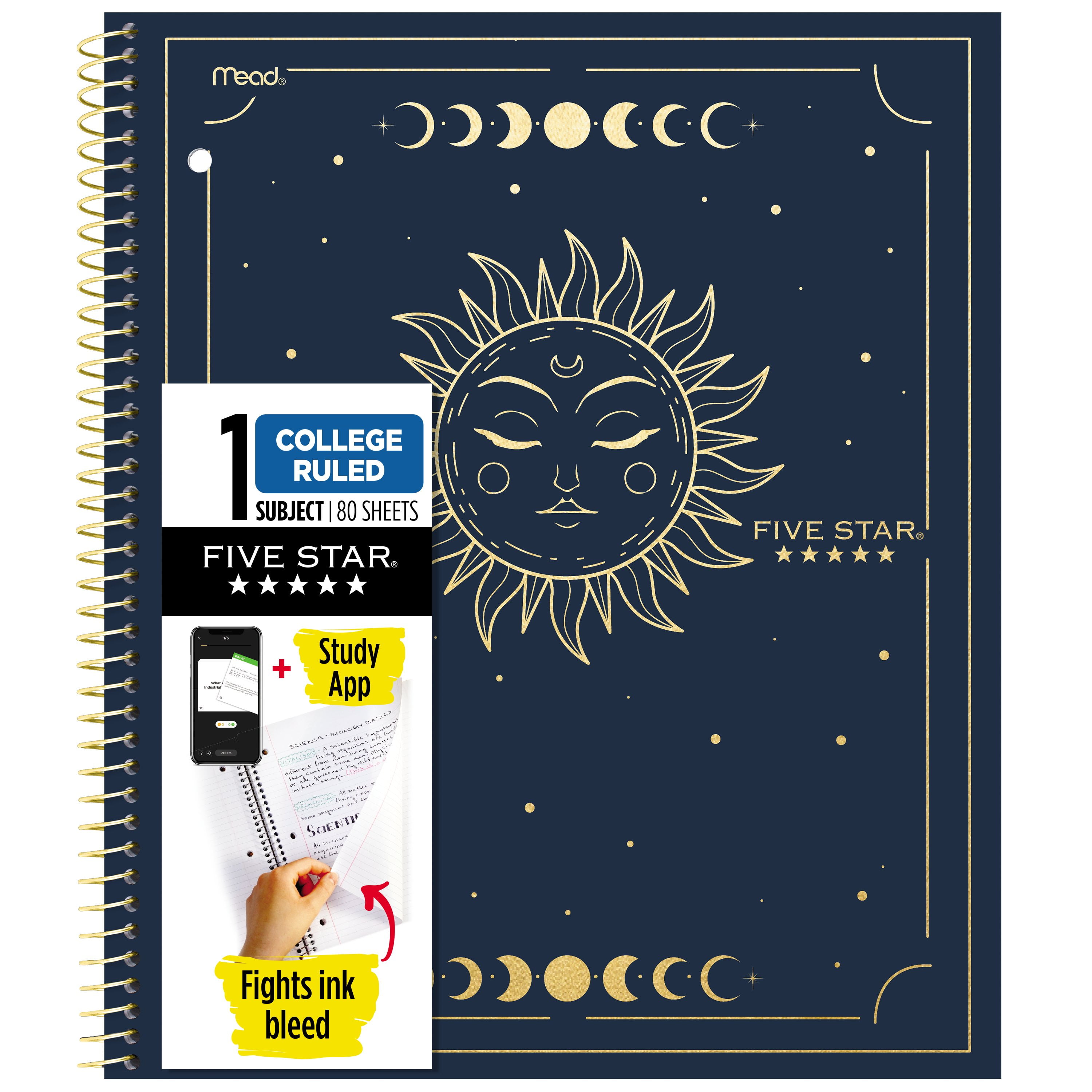 Five Star Ray of Light 1 Subject College Ruled Notebook Plus Study App, 8.5" x 11", Solstice, Poly, Spiral, 80 Sheets