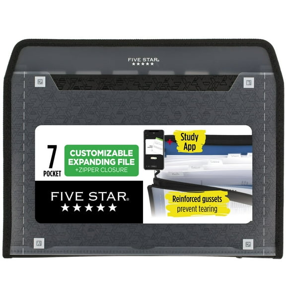 Five Star Customizable 7-Pocket Expanding File - Black (350099A-WMT)