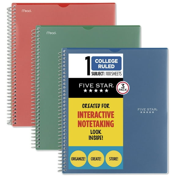 Five Star Customizable Interactive Notebook 1 Subject College Ruled 3 Pack