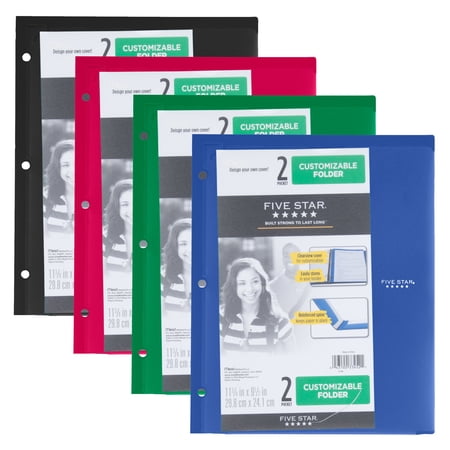 Five Star Customizable Plastic Folder Assorted Colors 4 Pack - Pocket Folders