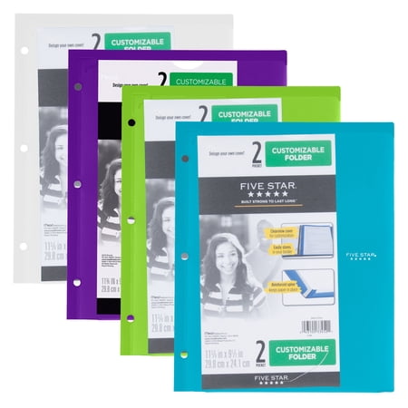 Five Star Customizable Plastic Folder, Assorted Colors, 4 Pack