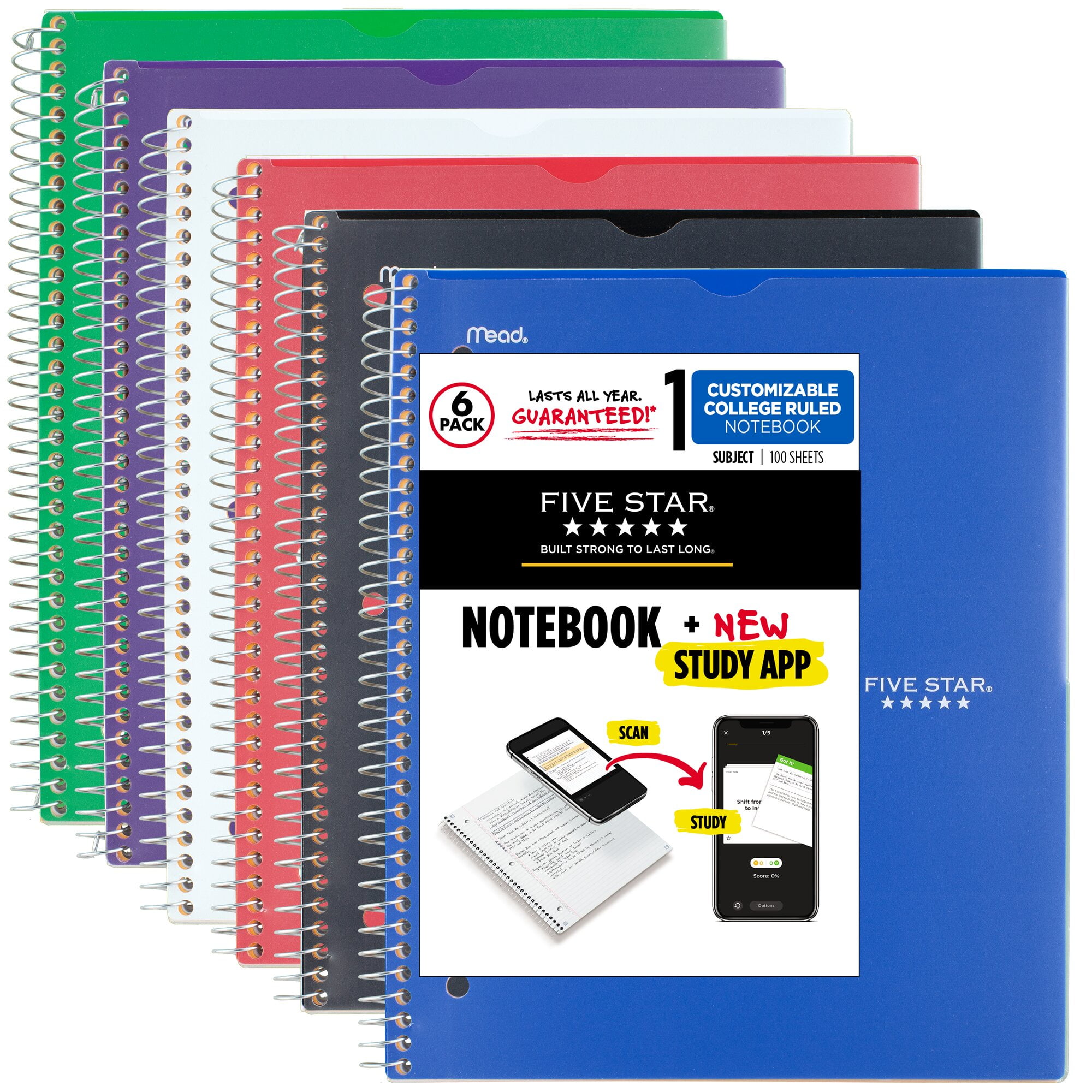 Five Star Customizable Spiral Notebook Plus Study App 1 Subject College Ruled 8
