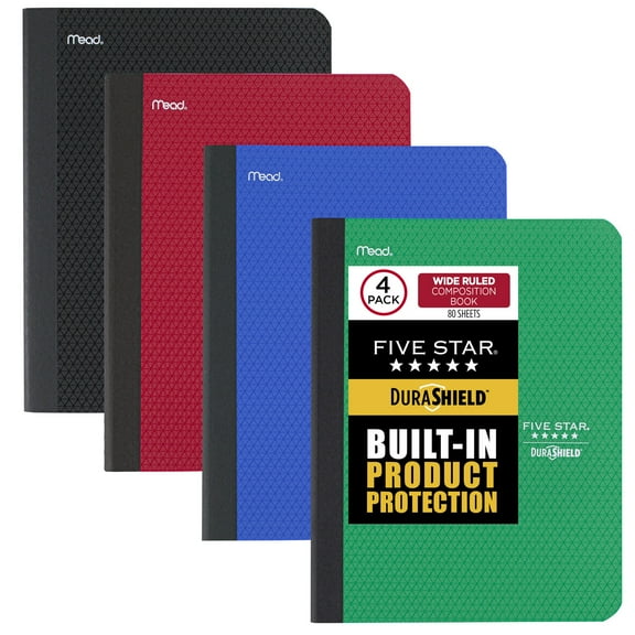 Five Star DuraShield Composition Book + Study App, Antimicrobial Cover, 7.5" x 9.75"