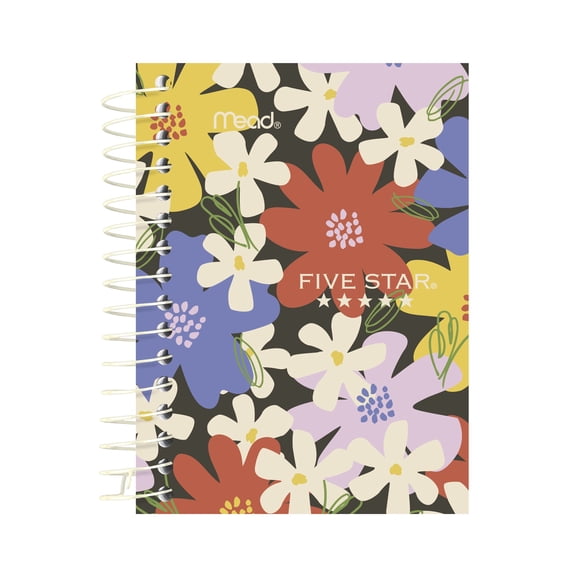 Five Star Fat Lil' Spiral Notebook College Ruled, 3.5" x 5.5", Dark Floral, Poly, Spiral, 200 Sheets