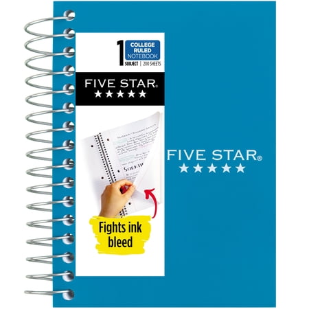 Five Star Fat Lil' Spiral Notebook College Ruled, 3.5" x 5.5", Tidewater Blue, Poly, Spiral, 200 Sheets