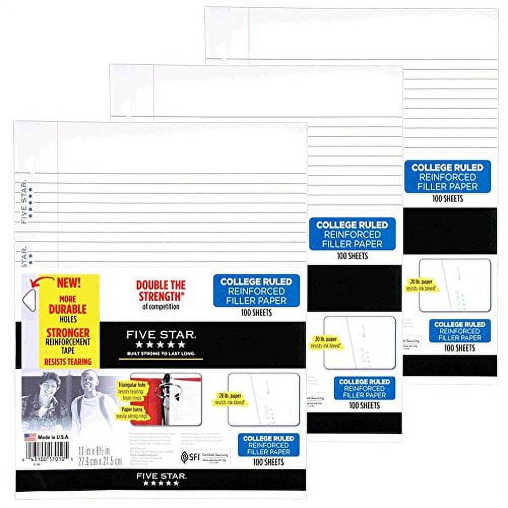 Five Star Reinforced Filler Paper 8 12 x 11 College Ruled Pack Of 100  Sheets - Office Depot