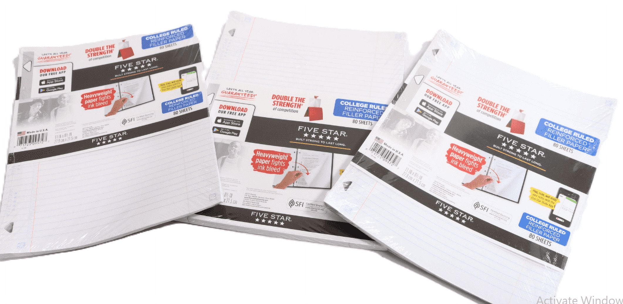 Five Star Filler Paper, College Ruled, Reinforced, Loose Leaf Paper, 11 x 8.5", 100 Sheets/Pack
