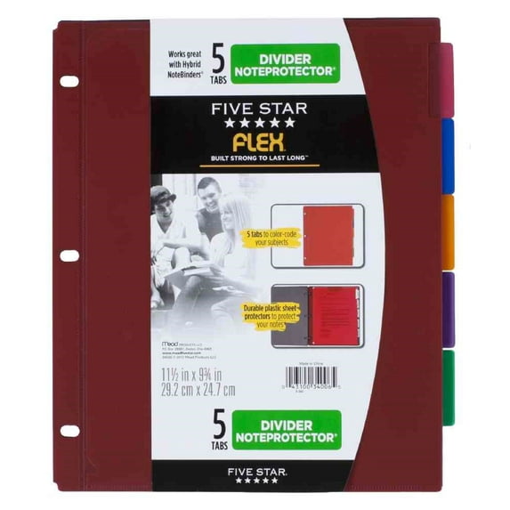 Five Star Flex NoteProtector Tabbed Divider, Assorted, 5 Pack (34006)