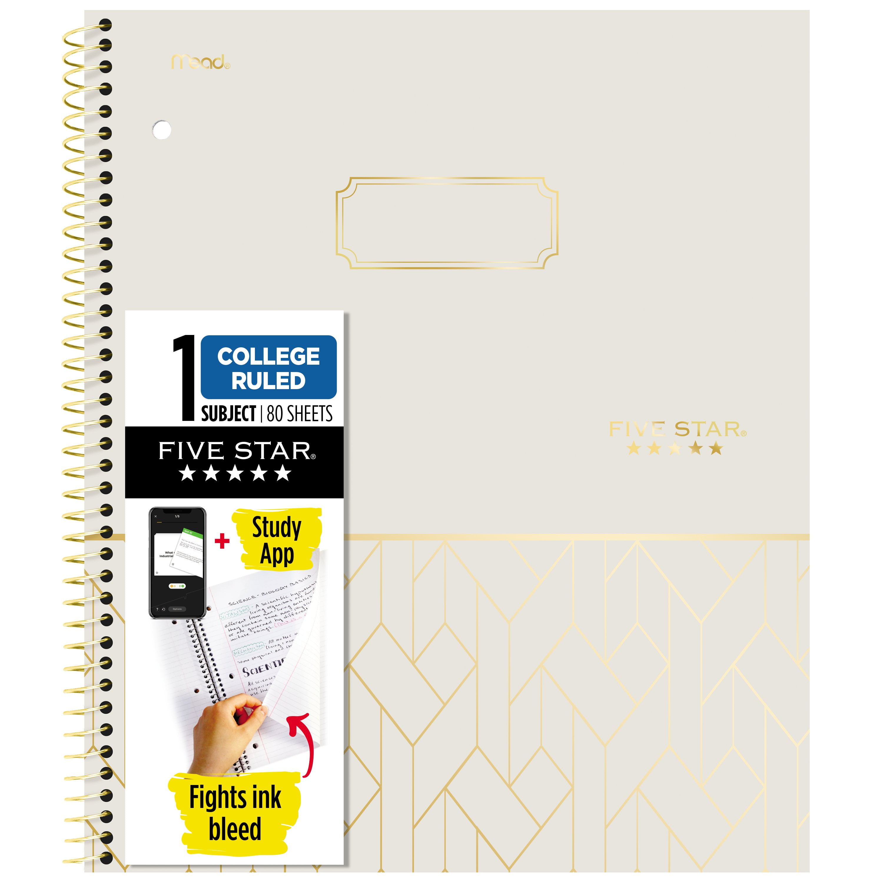 Five Star Modern Lines 1 Subject College Ruled Notebook Plus Study App, 8.5" x 11", Weave, Poly, Spiral, 80 Sheets