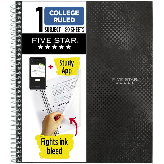 Five Star Graphics Spiral Notebook + Study App, 1 Subject, College Ruled, 8.5" x 11"