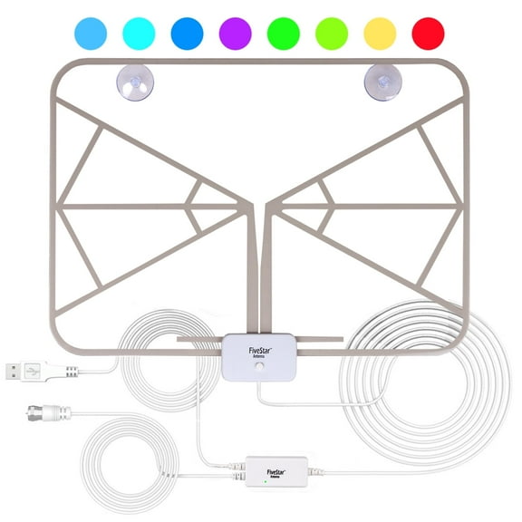 Five Star Indoor Ultra-Thin HDTV Antenna up to 80 miles Range, Amplifier Signal Booster Support 4K 1080P UHF VHF