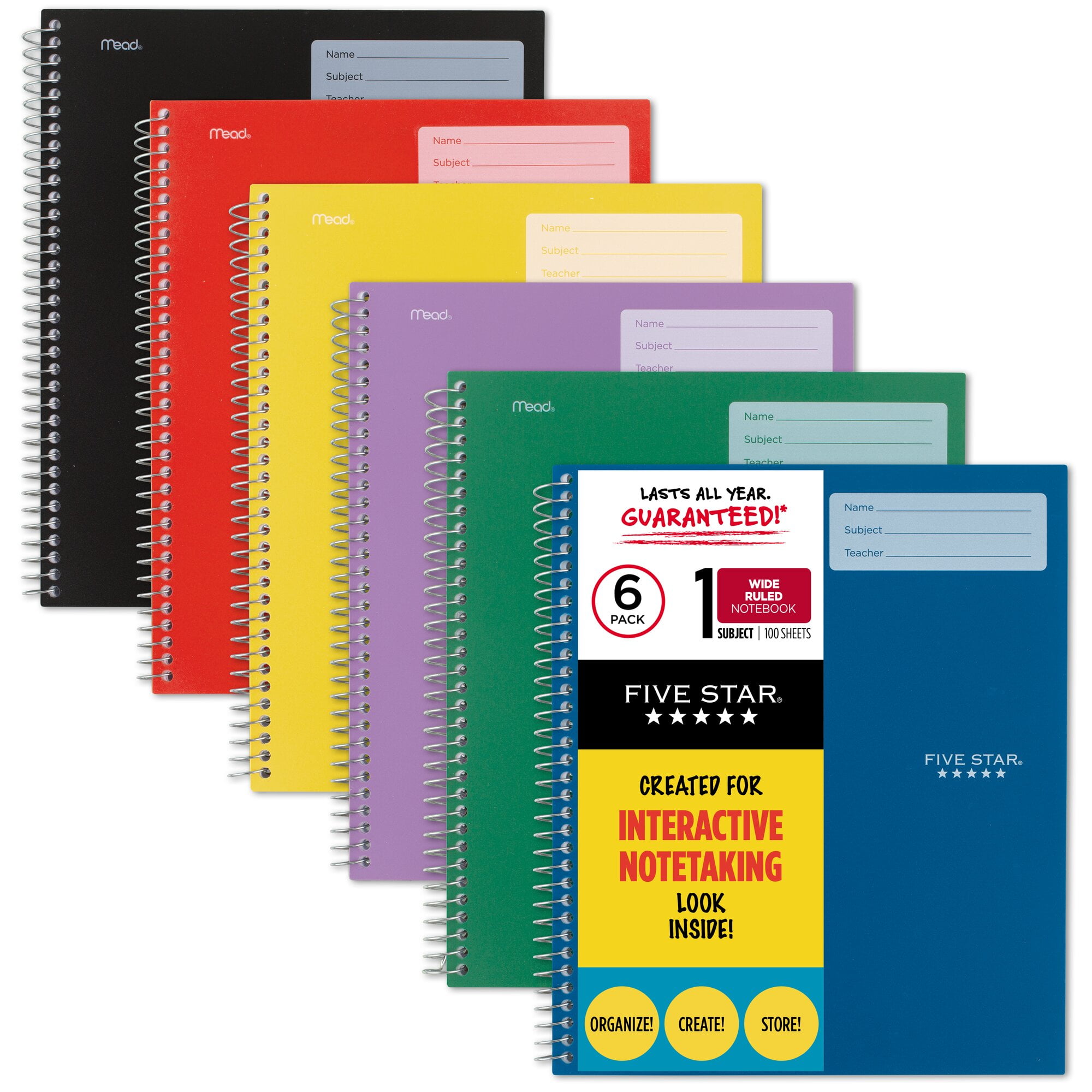 Five Star Interactive Notebook 1 Subject Wide Ruled 6 Pack - Interactive