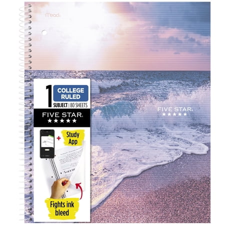 Five Star Landscape Spiral Notebook Plus Study App 1 Subject College Ruled 8 12