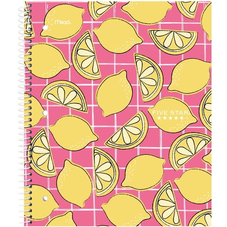 Five Star Fruits 1 Subject Wide Ruled Notebook Plus Study App, 8" x 10.5", Citrus Slice, Poly, Spiral, 80 Sheets