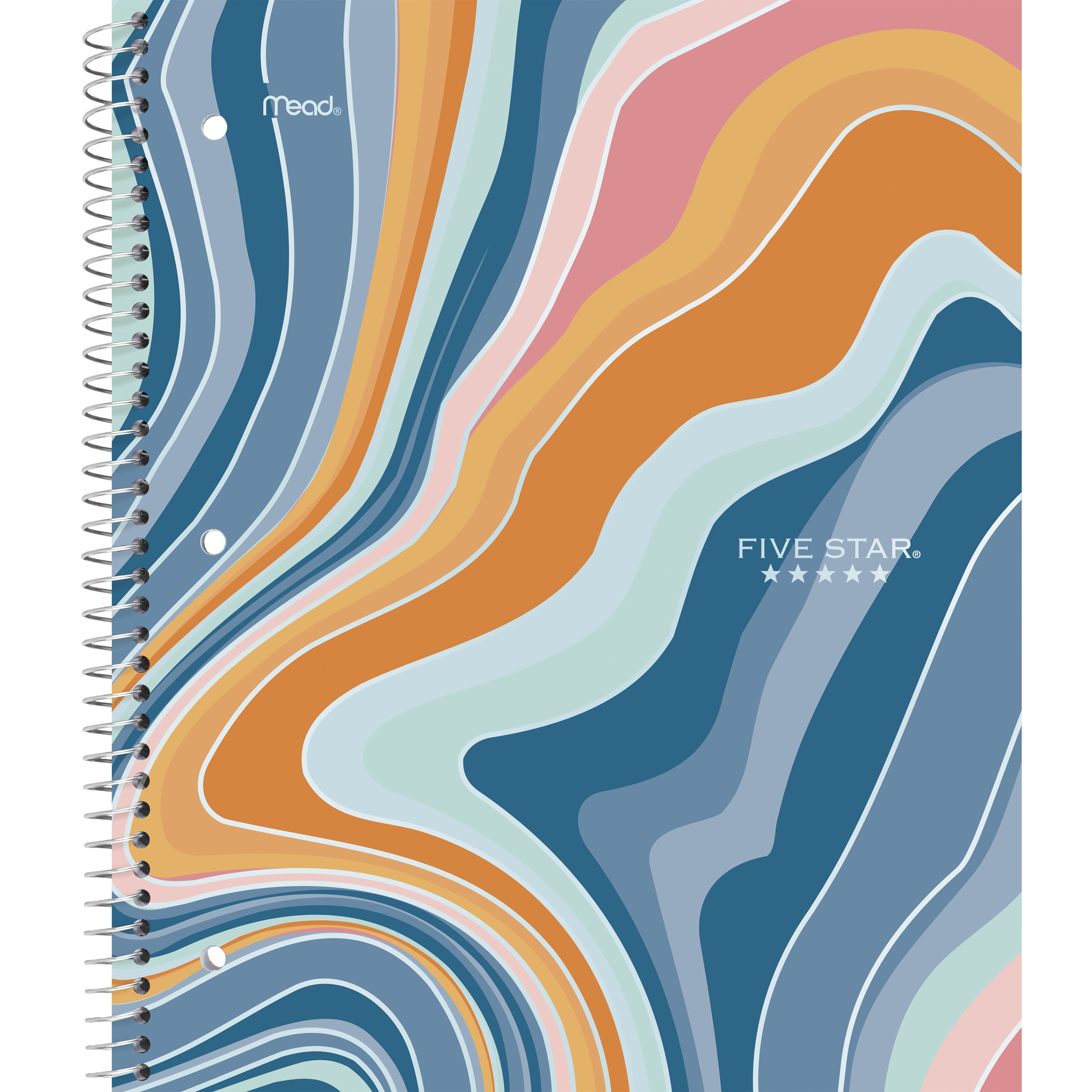 Five Star New Wave Geo Spiral Notebook, 1 Subject, Wide Ruled, Blue