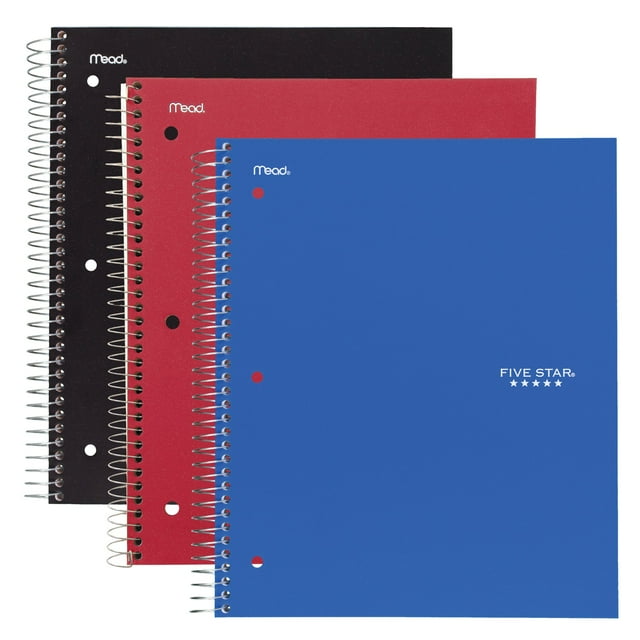 Five Star Notebook, 3Subject, College Ruled, Assorted, 3 Pack (73393