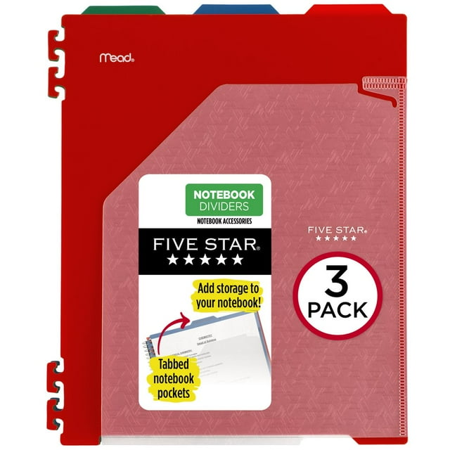 Five Star Notebook Dividers, Tabs, Pocket, Assorted Colors, (201012WMT