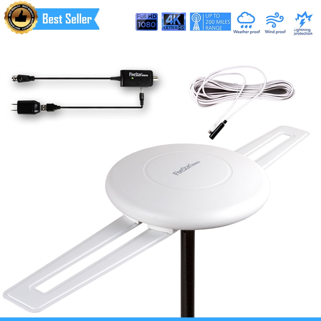 150 Mile Range 360° Omni-Directional Amplified TV Antenna - HD Digital, 4K Ready, 40ft Cable