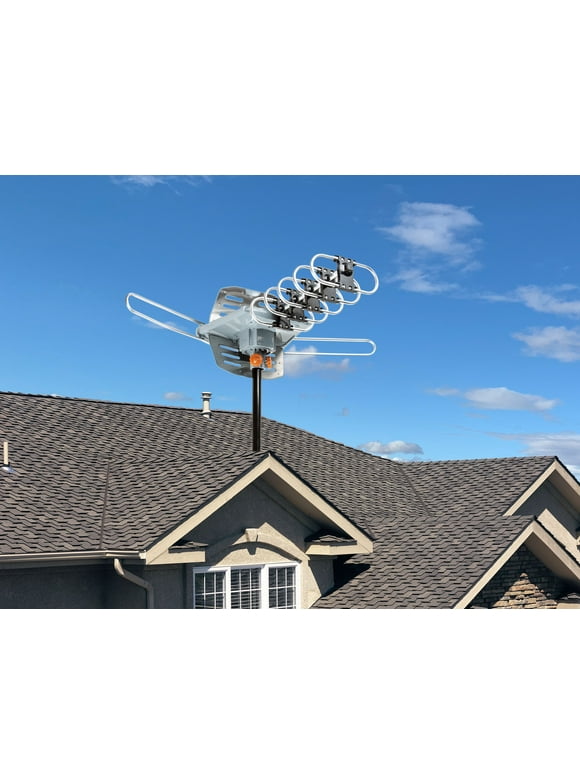 Five Star Outdoor 150 mile Motorized 360 Degree Rotation OTA Amplified HDTV Antenna for 2 TVs Support