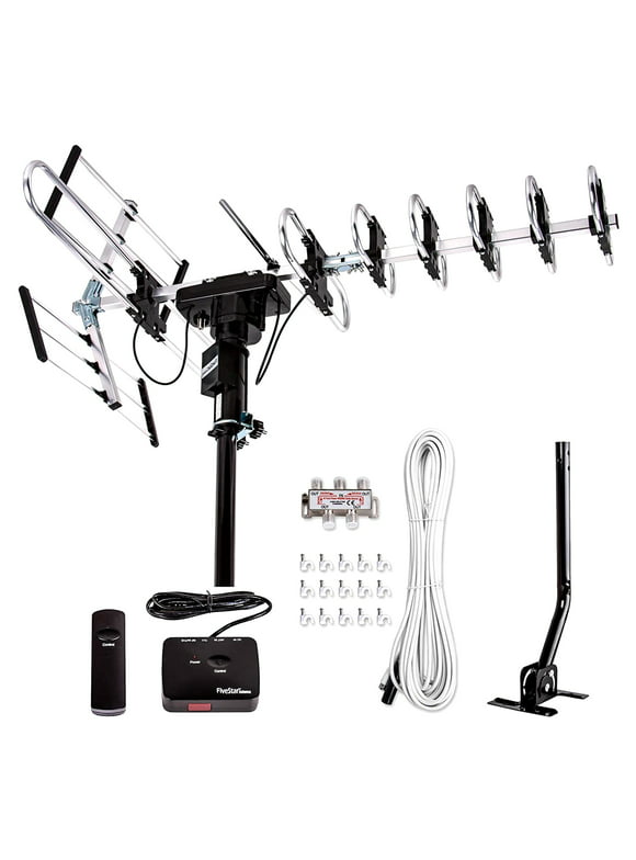 Five Star Outdoor HD TV Antenna Strongest Up to 200 Miles Long Range with Motorized 360 Degree Rotation