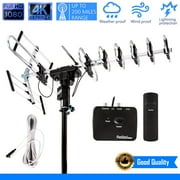Five Star Outdoor 4K HDTV Antenna Long Range Auto Gain Control Long Range with Motorized 360 Degree Rotation, UHF/VHF/FM Radio with Infrared Remote Control for 2 TVs