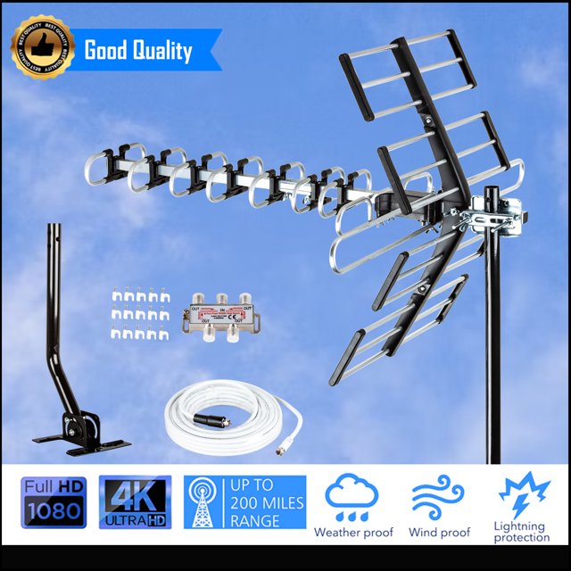 Five Star Outdoor Hdtv Antenna Up To 200 Mile Attic Or Roof Mount 4k 1080p Vhf Uhf Supports 4