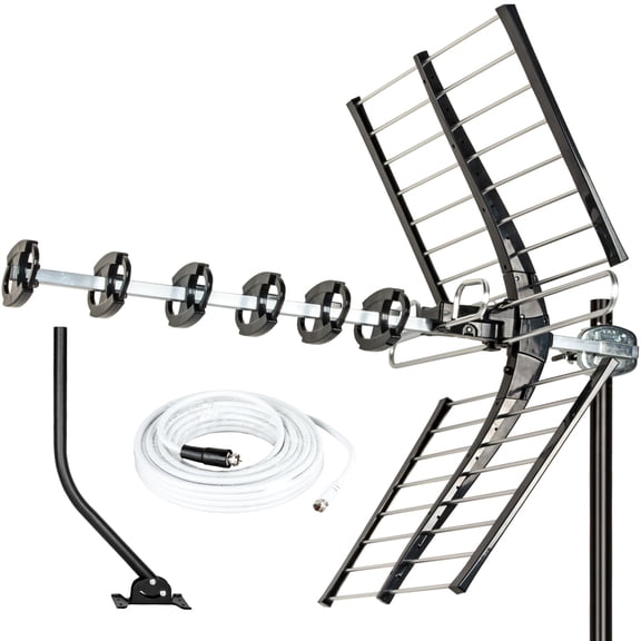 Five Star Outdoor TV Antenna 200 Miles Long Range, 4K 1080P VHF UHF HDTV Antenna with ATSC 3.0, Free Local Channels, Weather Resistant with 27 Inch Pole Mount