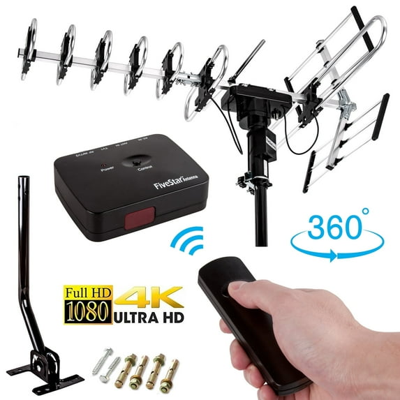 Five Star Outdoor TV Antenna Support 2 TVs, 4K 1080p HDTV 300 Miles, High Gain 37dB